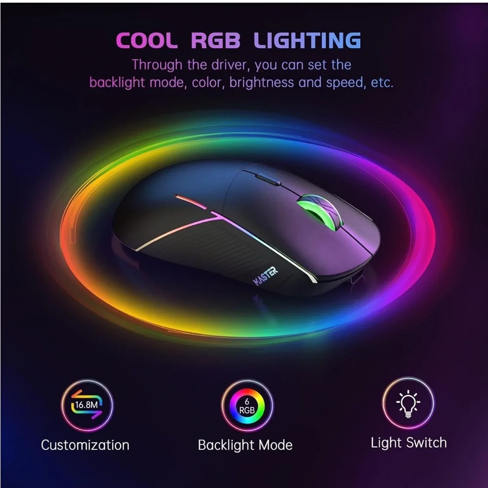 Black wireless Gaming Mouse rechargeable FFJ 24000 DPI, Tri-Mode 2.4G/USB-C new